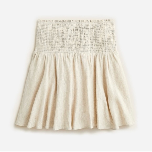 J. Crew Smocked-waist Cream Linen Mini Skirt | S - Picture 1 of 5